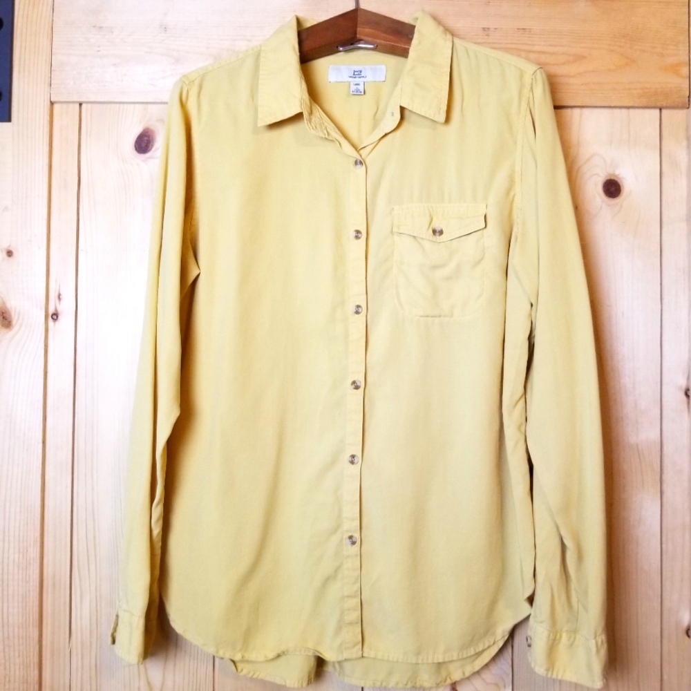 Thread & Supply Lyocell Button Up Long Sleeve Boyfriend Shirt Top